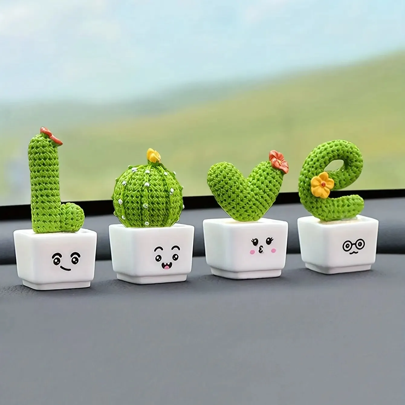 4 Piece Resin Succulent Cactus Mini Green Plants for Home and Office Decor