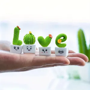 4 Piece Resin Succulent Cactus Mini Green Plants for Home and Office Decor
