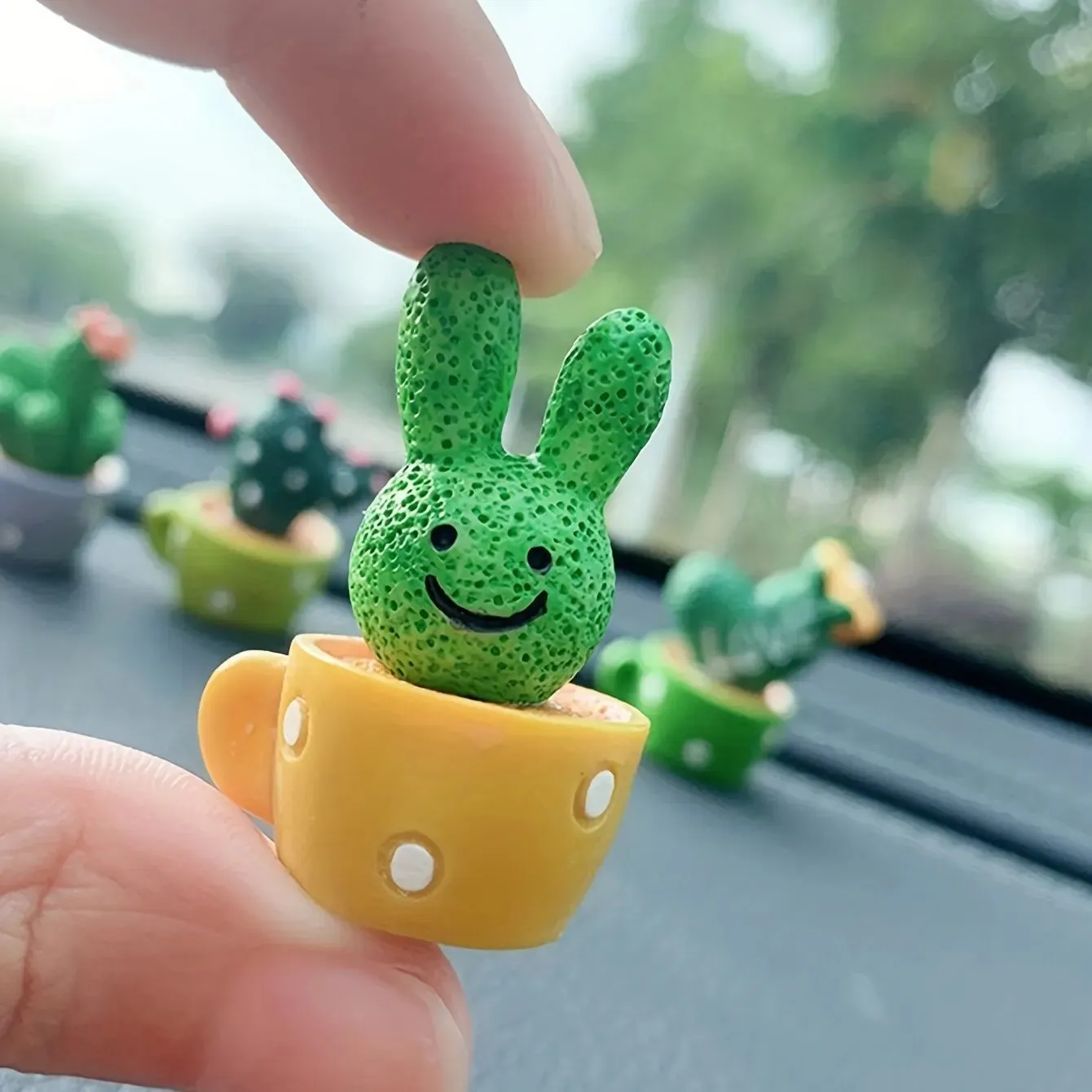 4 Piece Resin Succulent Cactus Mini Green Plants for Home and Office Decor