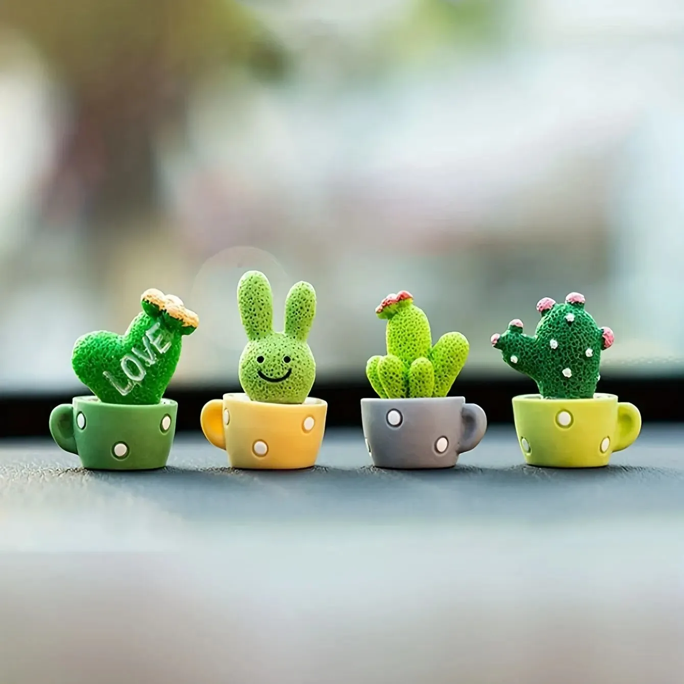 4 Piece Resin Succulent Cactus Mini Green Plants for Home and Office Decor