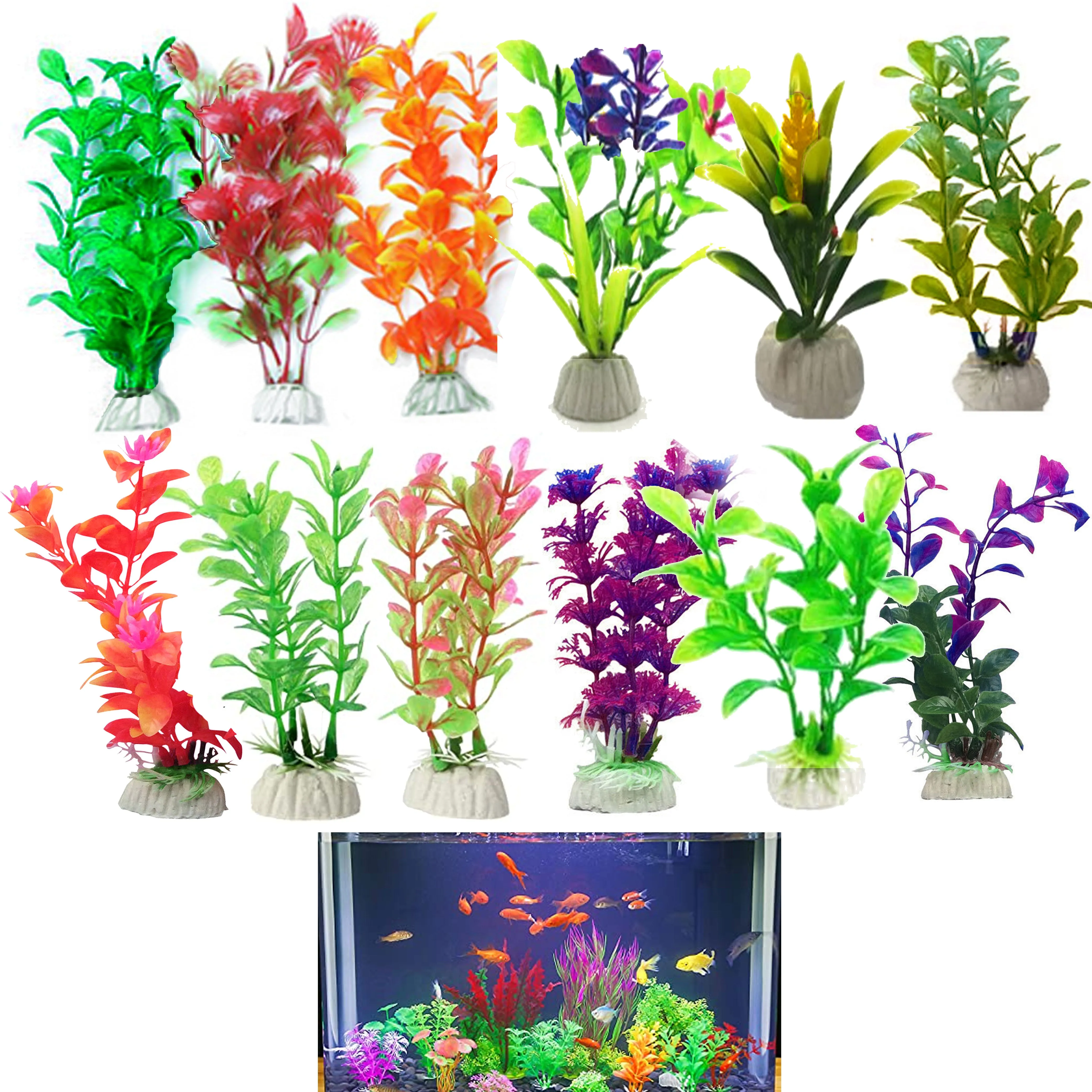 6 Pc Aquarium Fake Plants Fish Tank Grass Decorations Artificial Terrariums 4"
