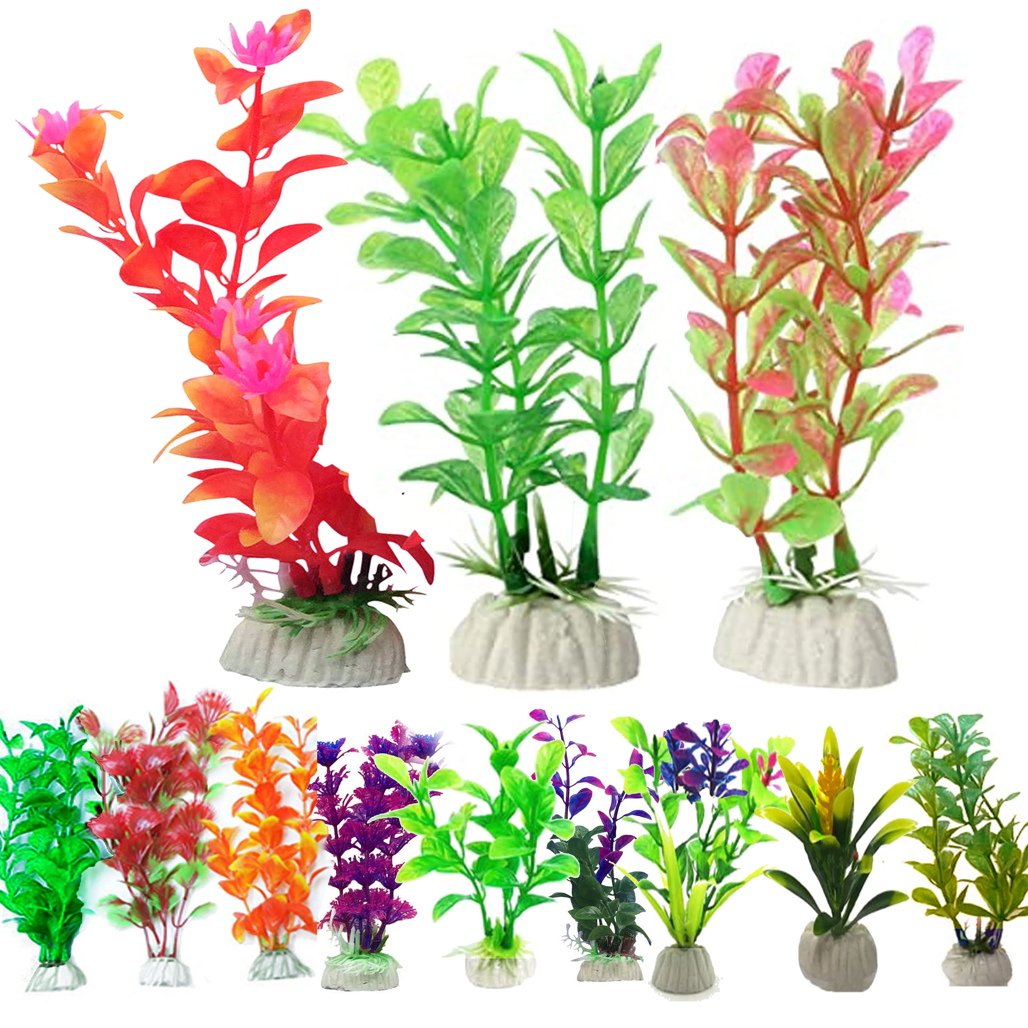6 Pc Aquarium Fake Plants Fish Tank Grass Decorations Artificial Terrariums 4"