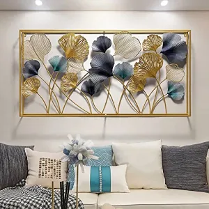 ARCADIA Metal Leaf Design Wall Art for Home Décor- Elegant Design Decorative Hanging Wall Sculpture Design for living Room Bedroom Resort Hotel Farm House Cottage, 40 X 20 Inch, Multicolour