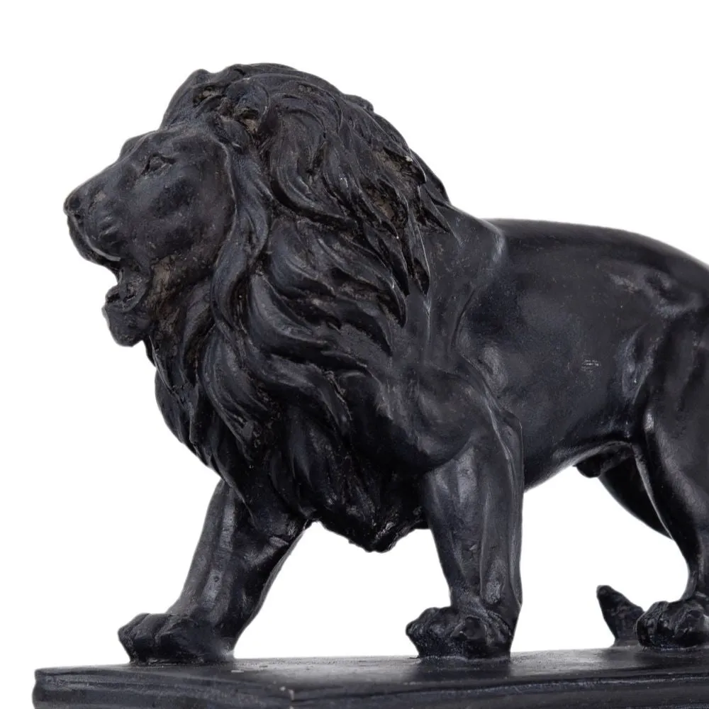 Ari Set of 2 Classic Bookends, Lion Statuette Figurines, Glossy Black Resin By Casagear Home