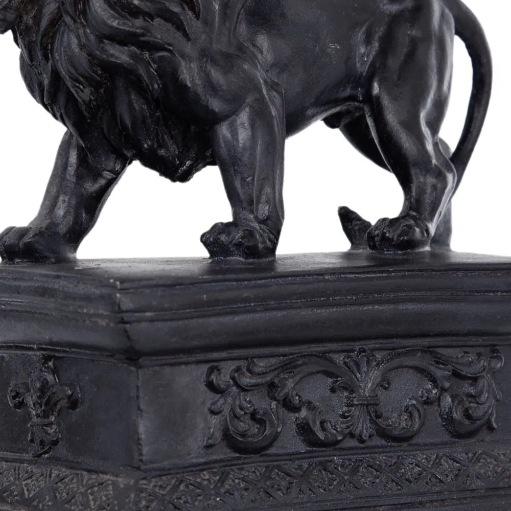 Ari Set of 2 Classic Bookends, Lion Statuette Figurines, Glossy Black Resin By Casagear Home