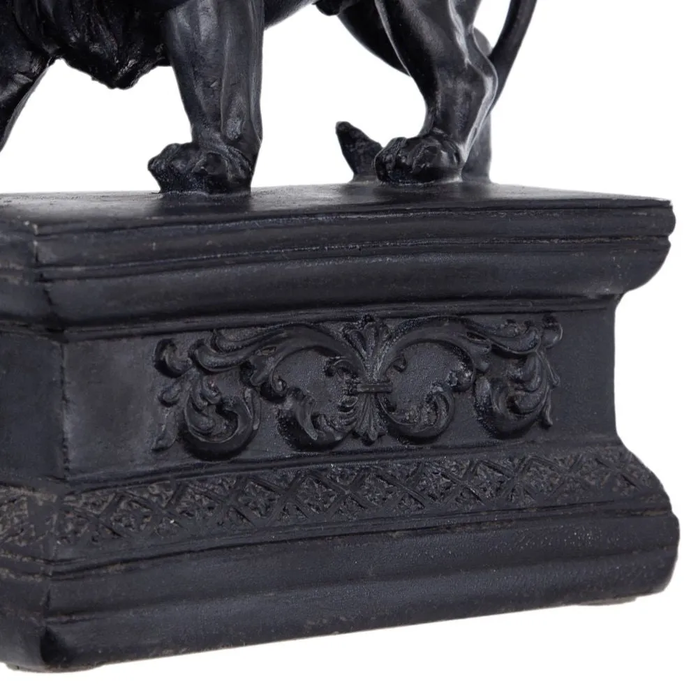 Ari Set of 2 Classic Bookends, Lion Statuette Figurines, Glossy Black Resin By Casagear Home