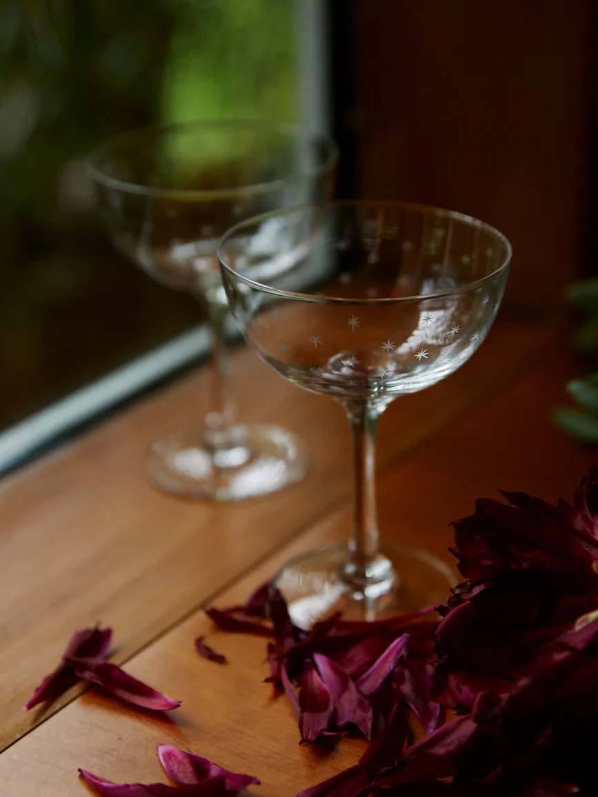 Crystal Champagne Saucer Pair - Star Design