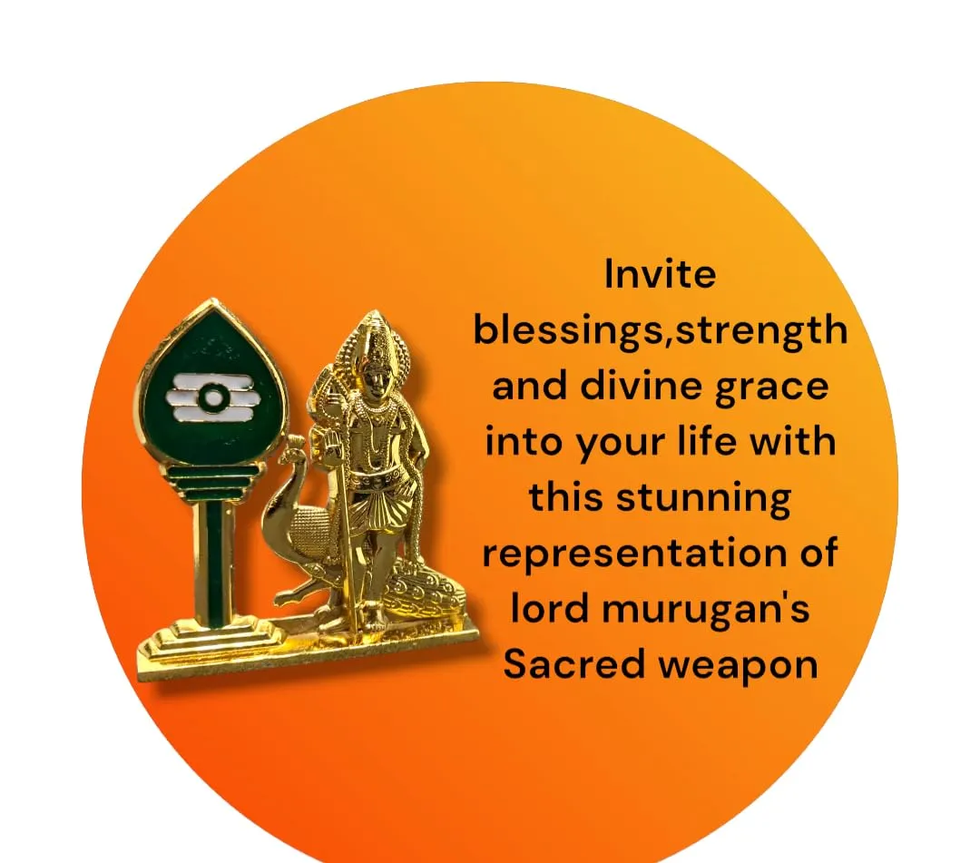 Divine Murugan with Vel for Car Dashboard | Decorative Murugan with Vel for Pooja Room Sacred Symbol of Protection and Victory.