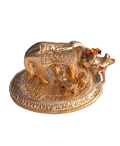 eCraftIndia Handcrafted Cow and Calf Metal Figurine (9 cm x 5 cm x 6 cm, Golden)