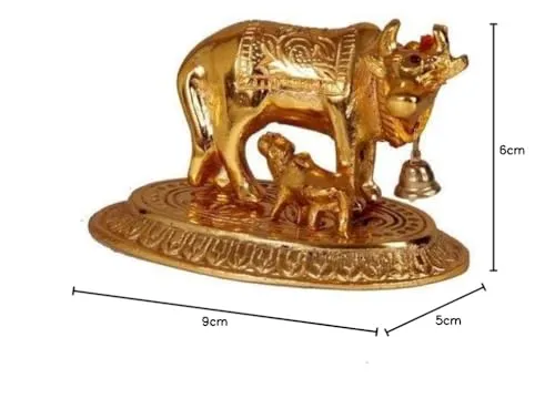 eCraftIndia Handcrafted Cow and Calf Metal Figurine (9 cm x 5 cm x 6 cm, Golden)