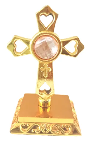 Elite Store Metal Jesus Cross Idol Golden Double Sided Decorated Spiritual Showpiece for Car Dashboard/Home Decor/Living Room/Prayer Hall/Work Table/Gifts/Return Gifts/Festivals (6 CM)