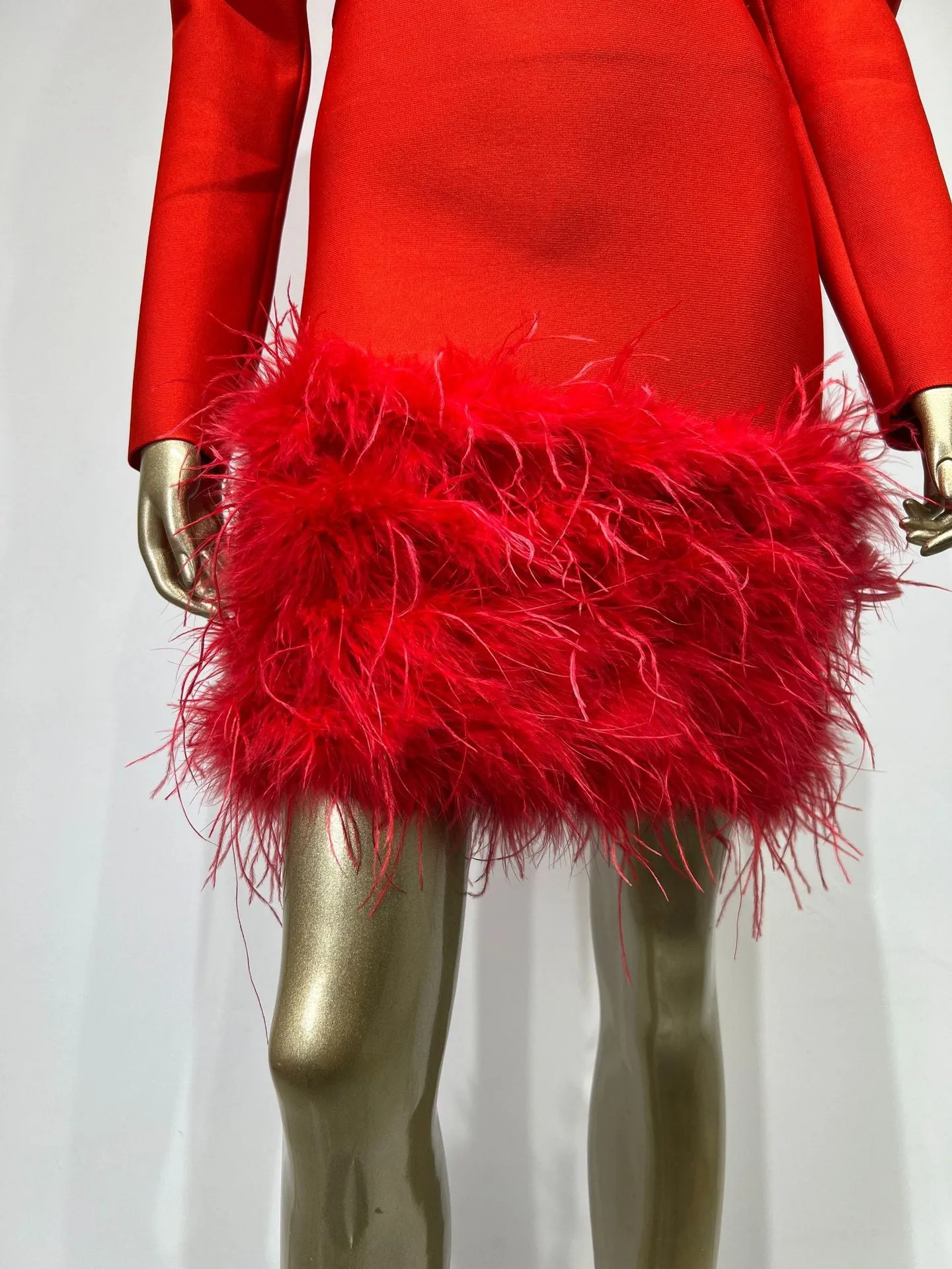 Fashion Hollow-Out Niche Diamond Feather Tight Mini Dress
