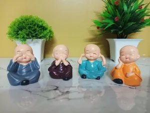 FernHaus Handcrafted Colorful 4 Monk Buddha Statue Showpiece for Home Decor| Office Decor| Car Decor| Diwali Decor| Vaastu Decor| Fengshui