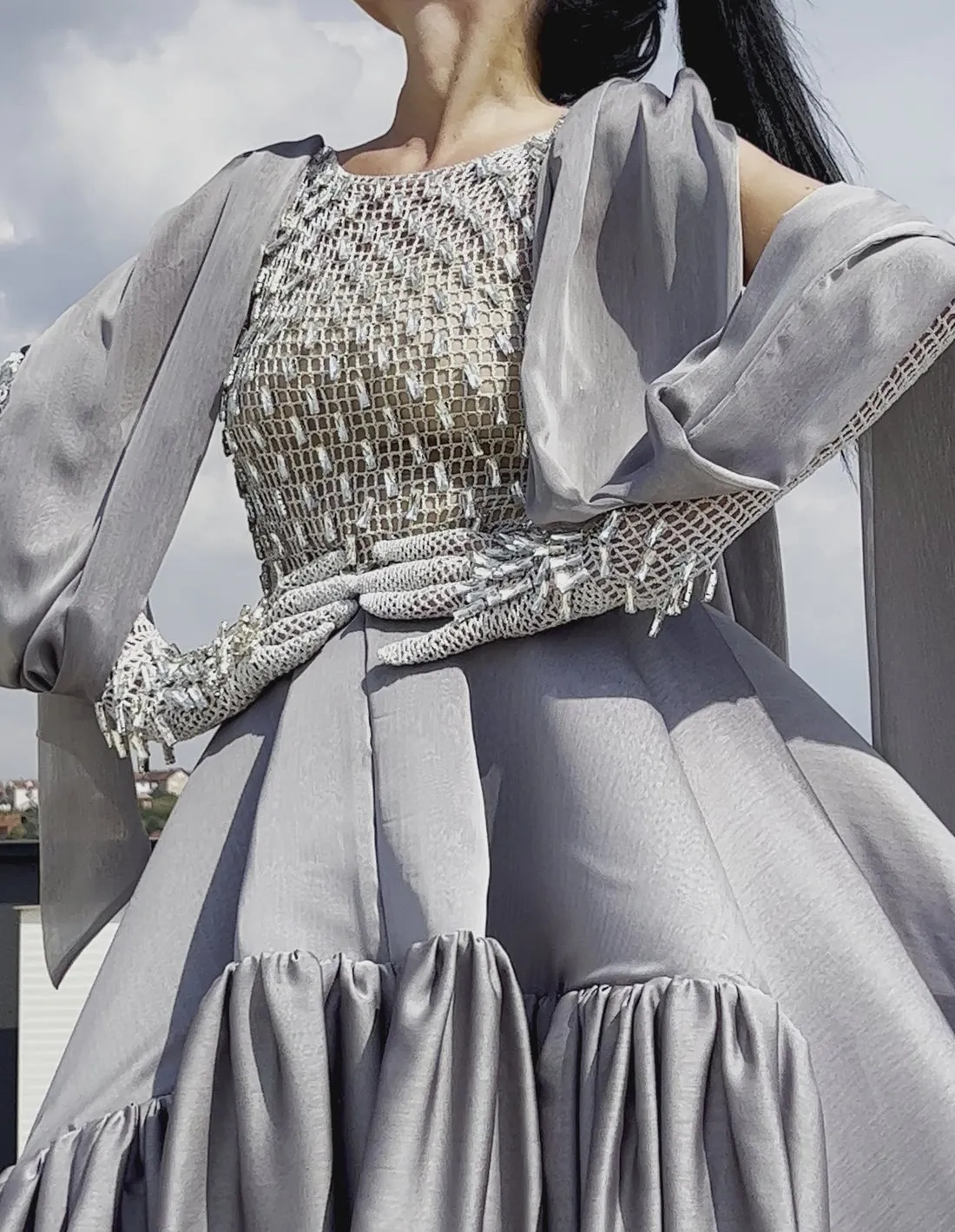 Freya Gray Crystal Evening Dress
