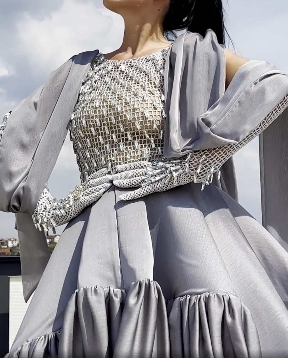 Freya Gray Crystal Evening Dress