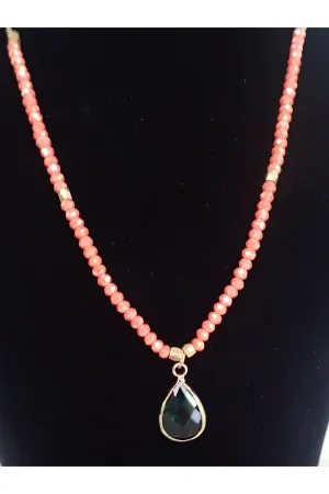 Garden Party Crystal And Gold Necklace With Emerald Crystal Charm