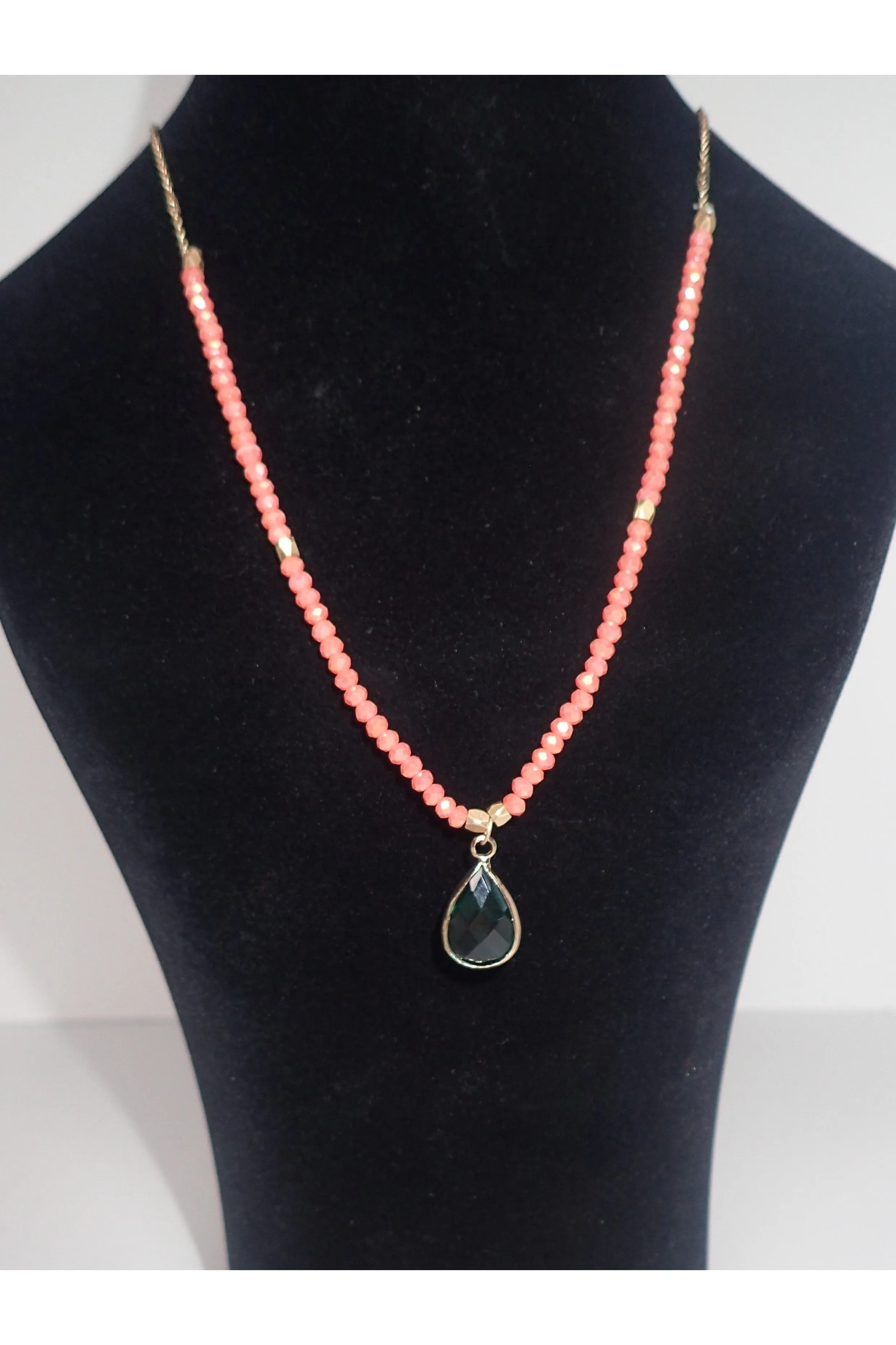Garden Party Crystal And Gold Necklace With Emerald Crystal Charm