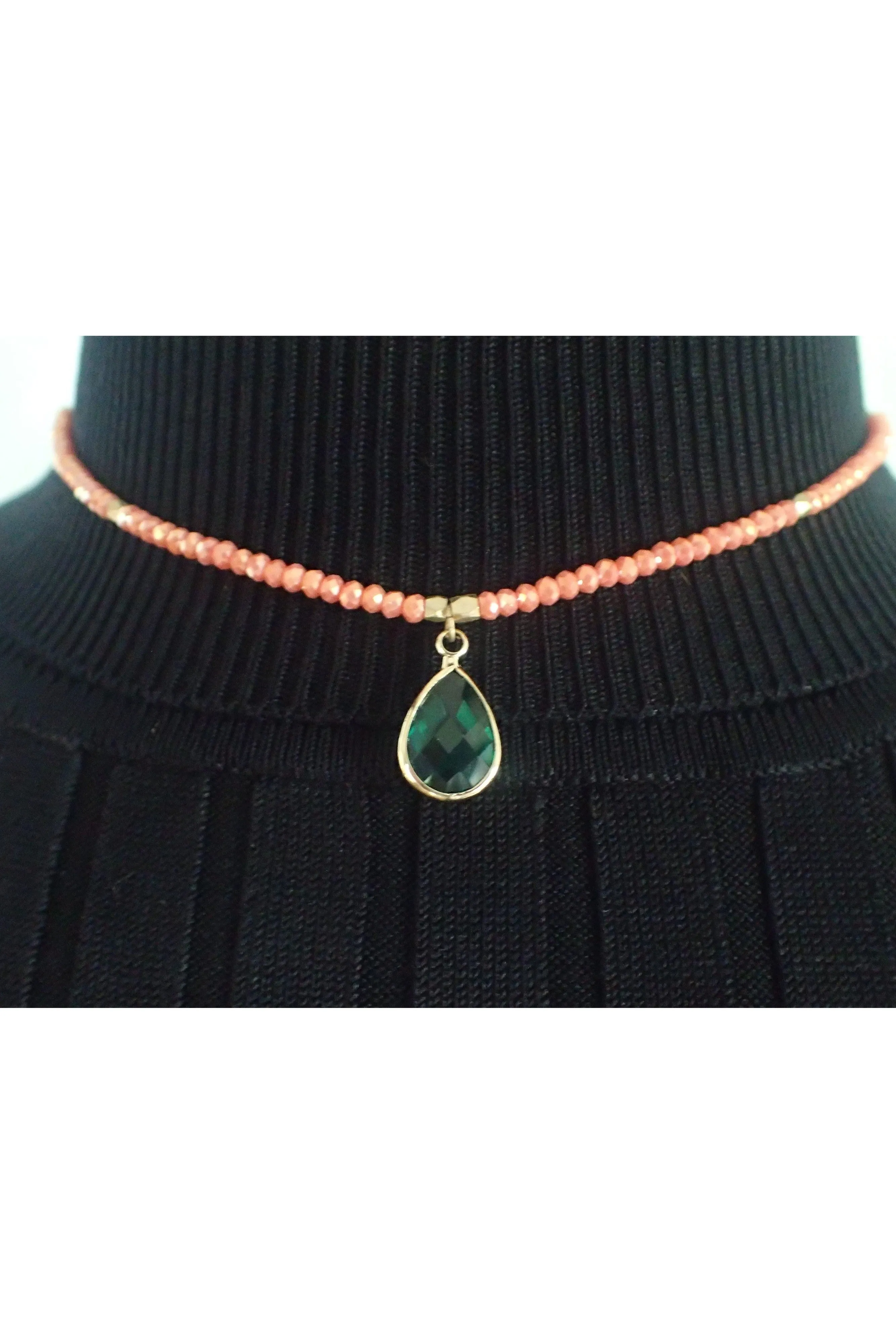 Garden Party Crystal And Gold Necklace With Emerald Crystal Charm