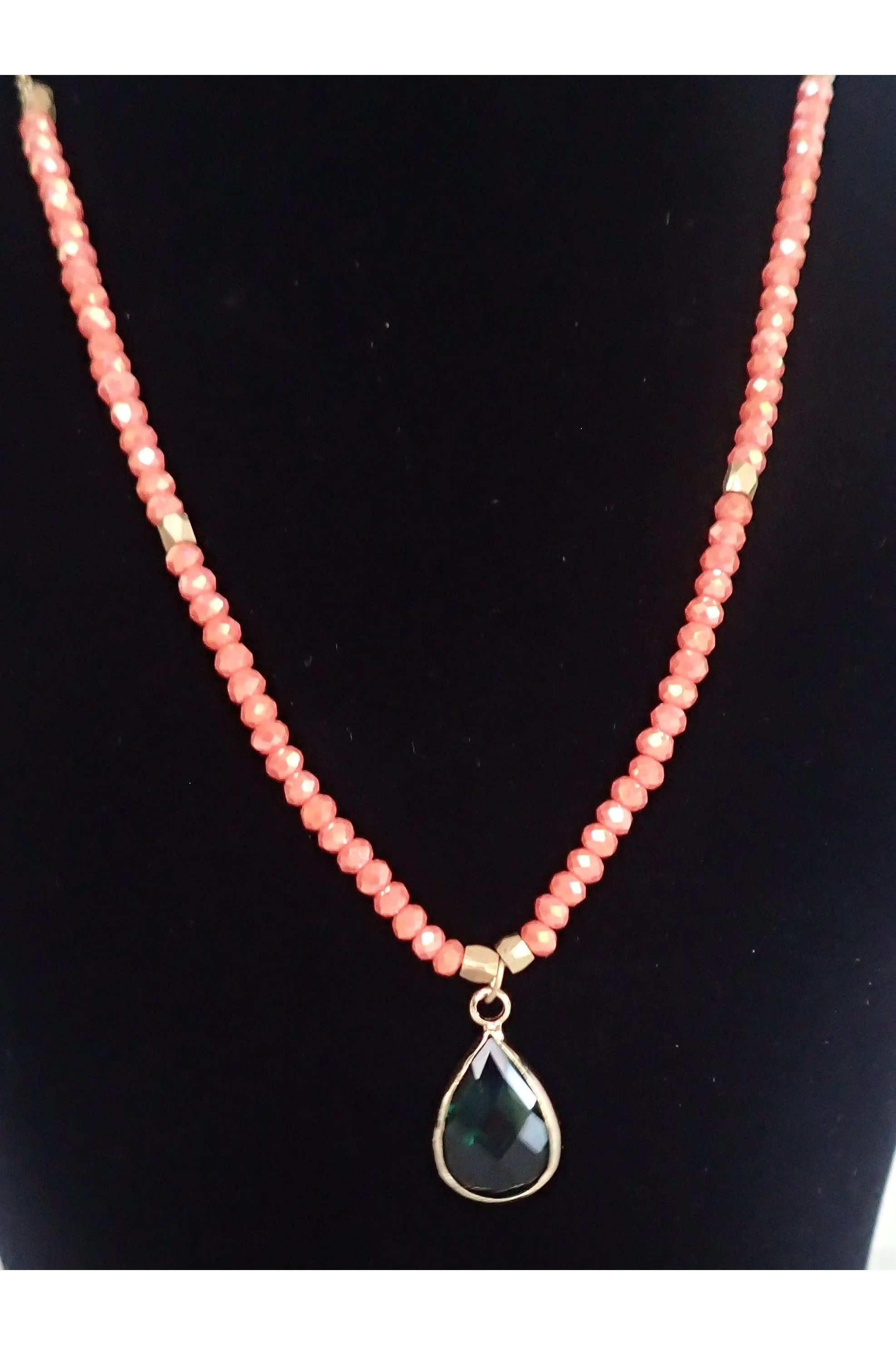 Garden Party Crystal And Gold Necklace With Emerald Crystal Charm