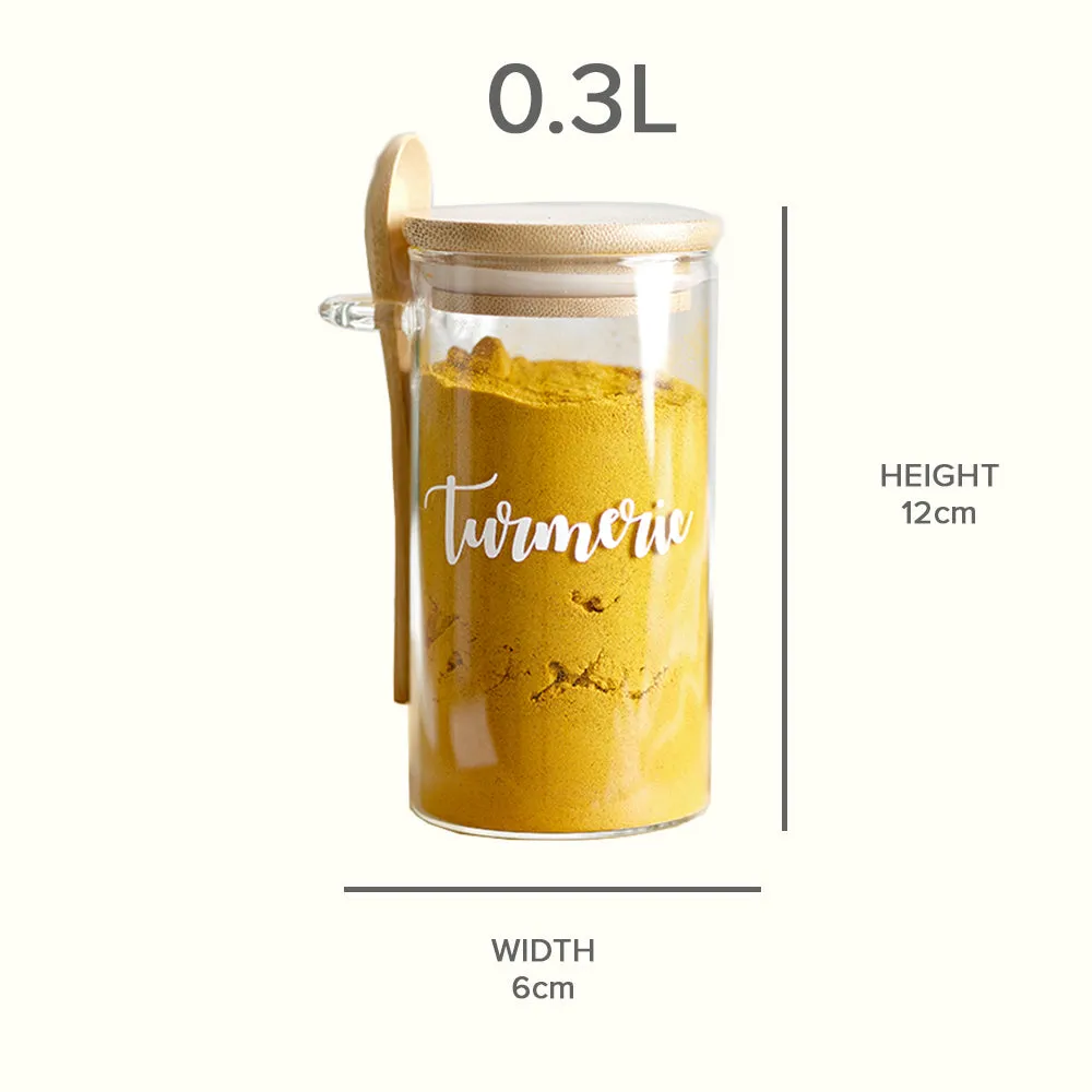 Glass Spice Jar with Bamboo Lid & Spoon 0.3 Litre Eco Friendly