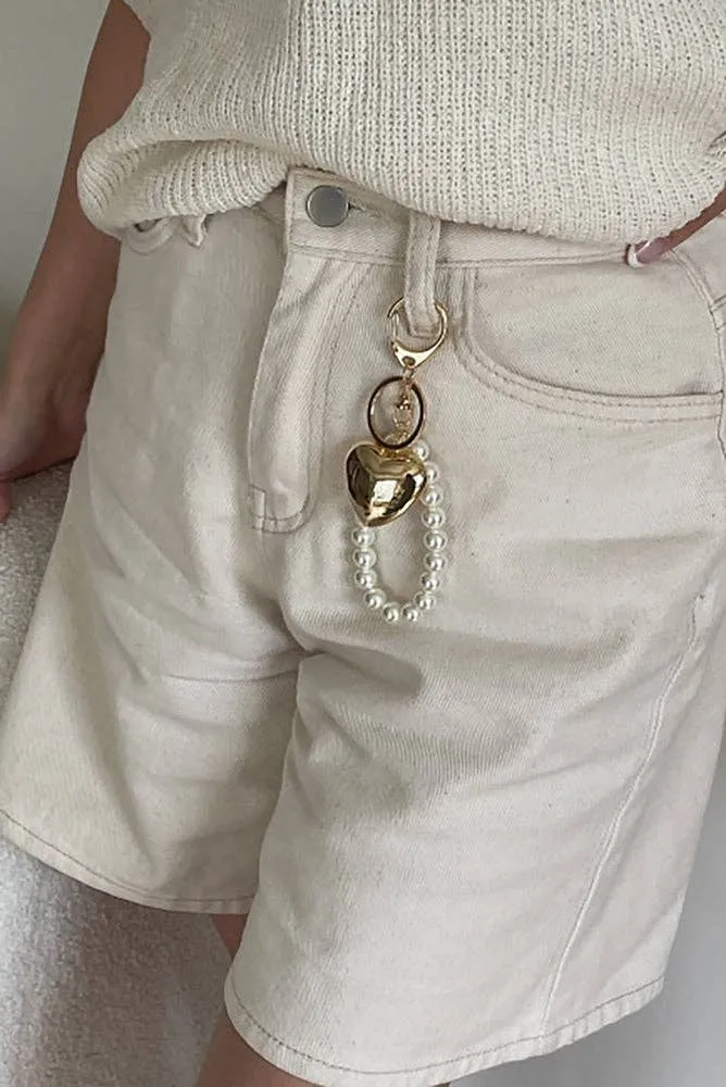 Gold Metallic Heart Charm Keychain