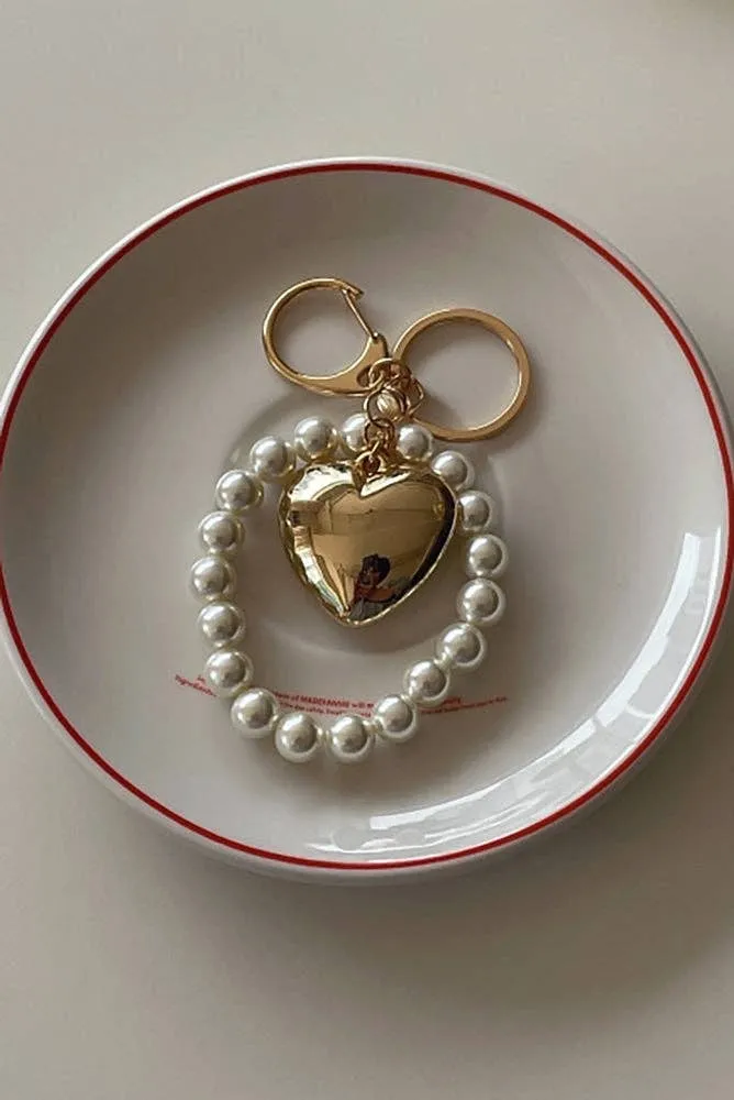 Gold Metallic Heart Charm Keychain
