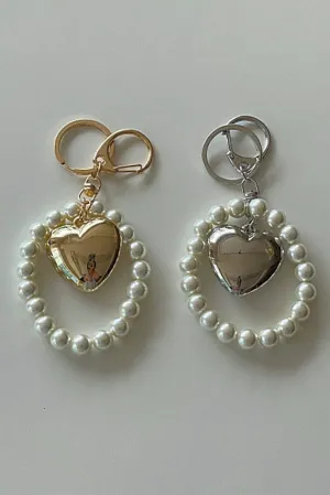 Gold Metallic Heart Charm Keychain