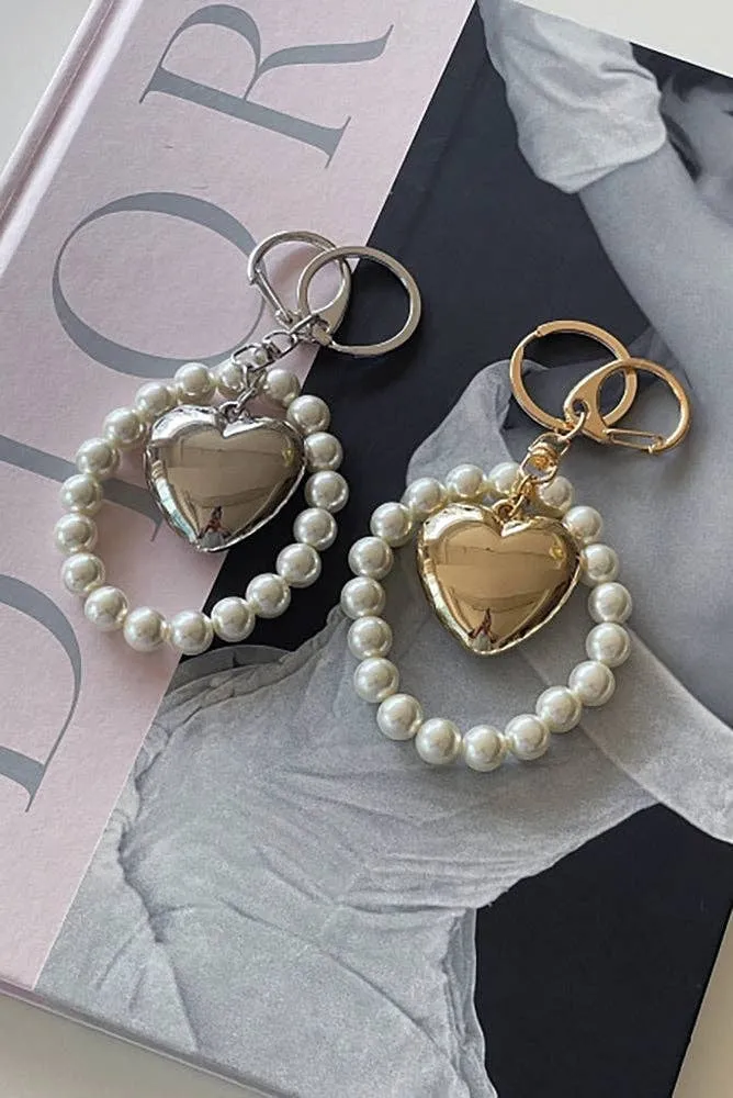 Gold Metallic Heart Charm Keychain