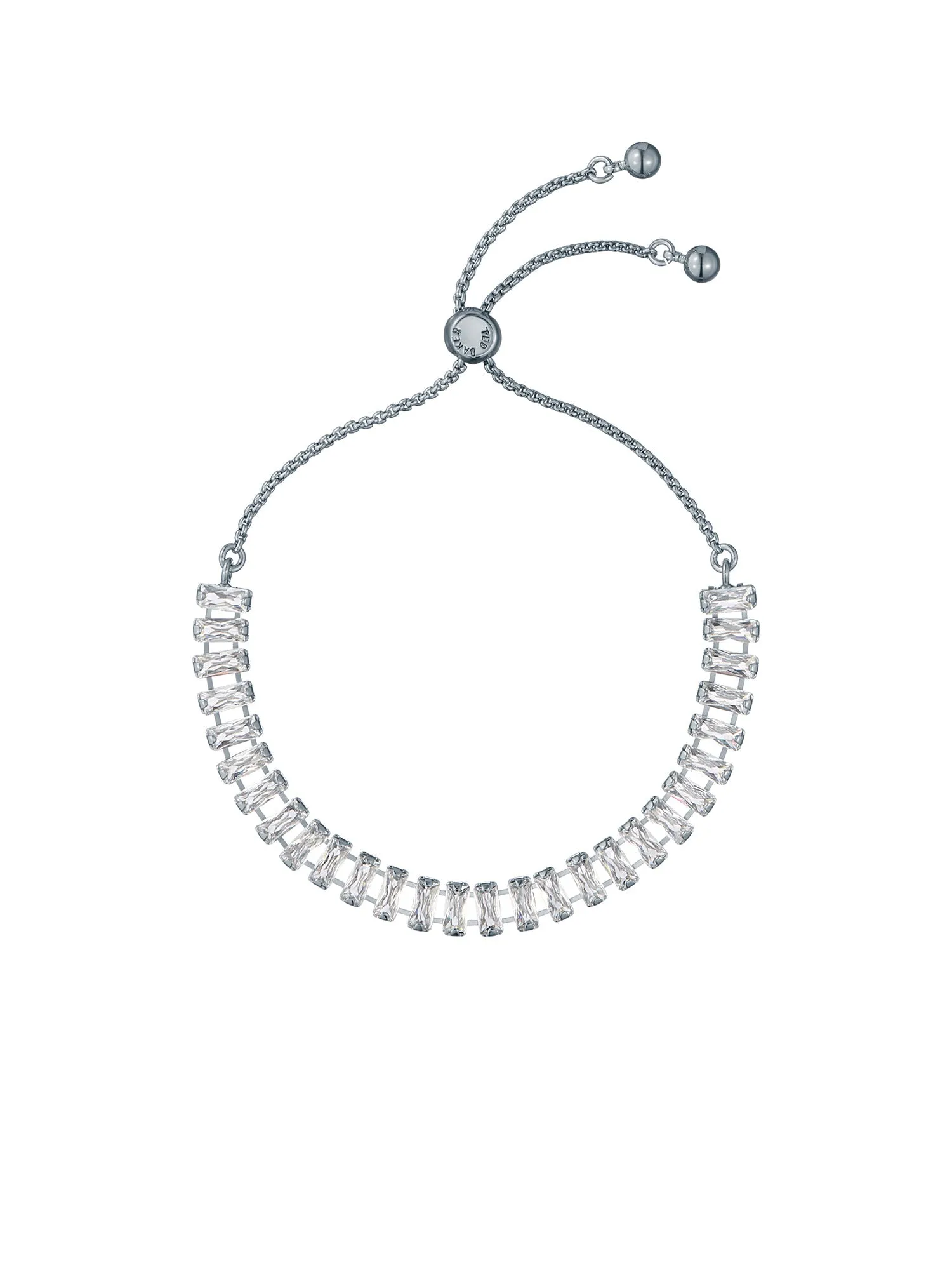 Isabela Crystal Baguette Adjustable Bracelet Silver