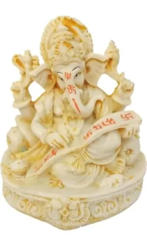JAGMOOLYA Products Ganesh Marble Idol | Marble Statue | Murti for Pooja Room | Idols Home Decor Off White Color