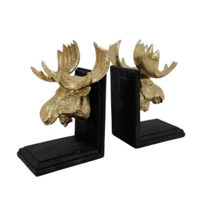 Lorde Resin Black Gold Moose Bookends