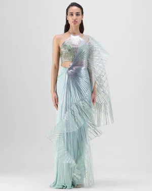 Metallic Winged Ruffle Sari Set