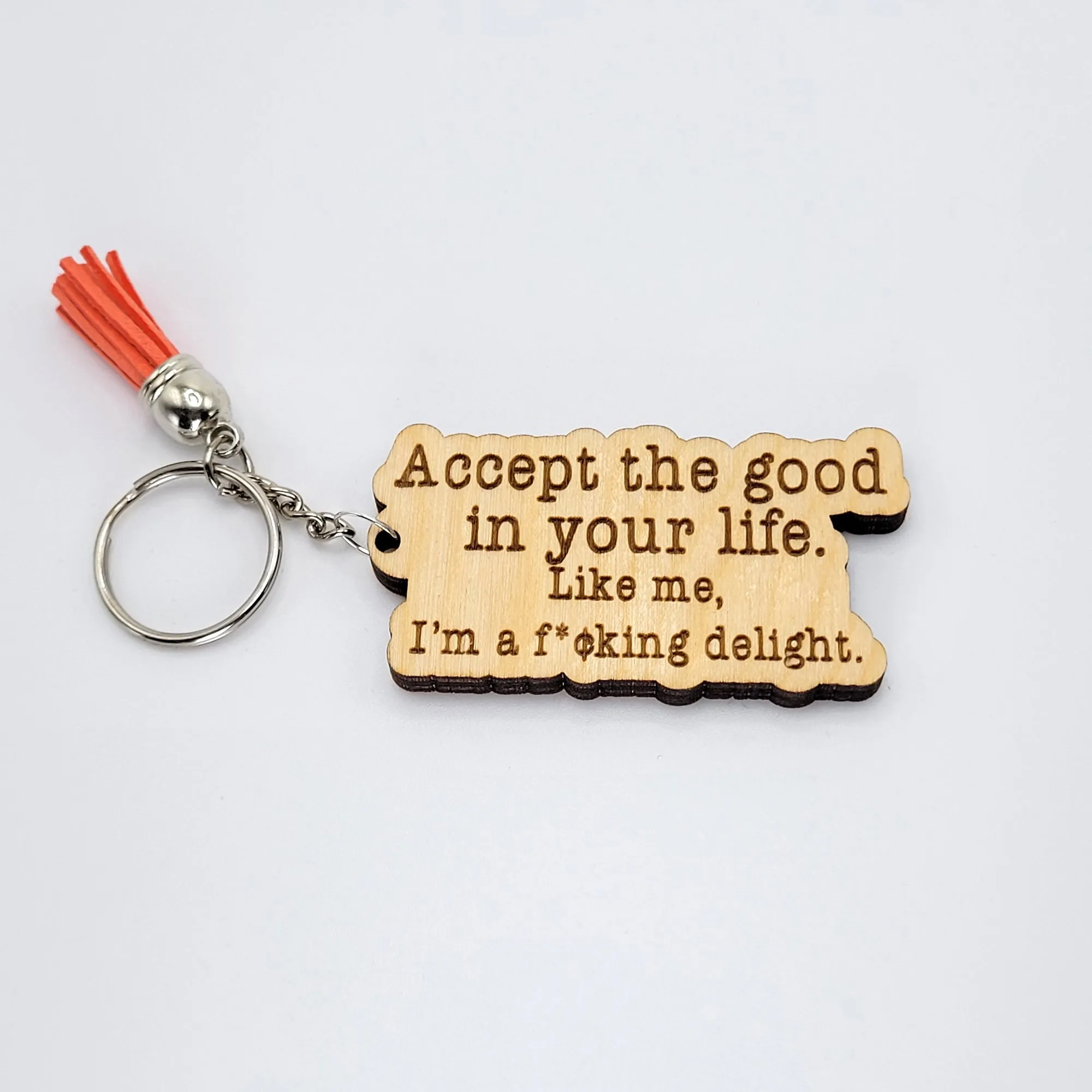 My A-Game is Adequate Laser Cut Wood Keychains with tassels