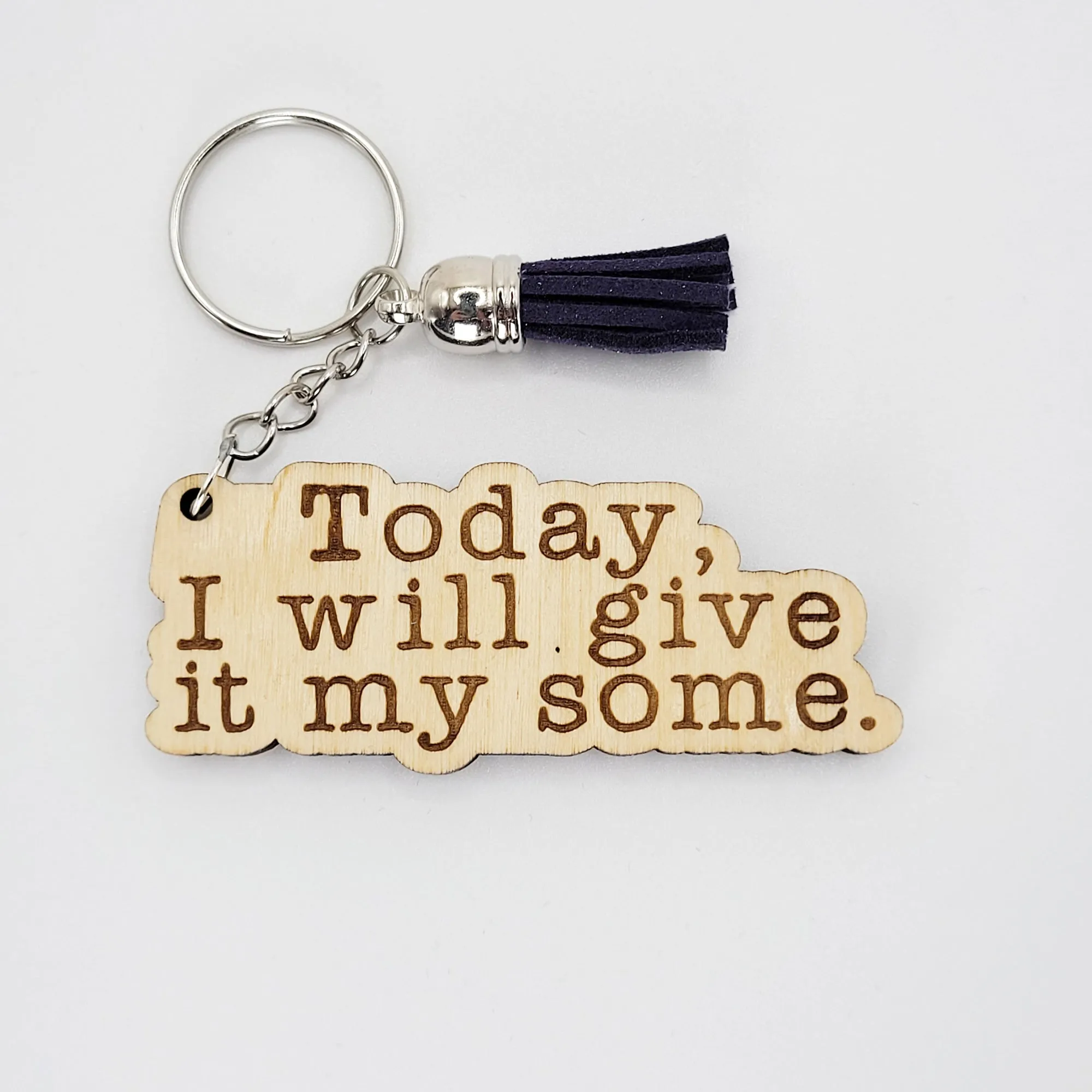 My A-Game is Adequate Laser Cut Wood Keychains with tassels