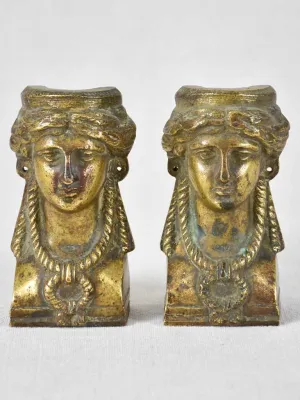 Pair of nineteenth-century salvaged bronze caryatid  decorations 4¼"