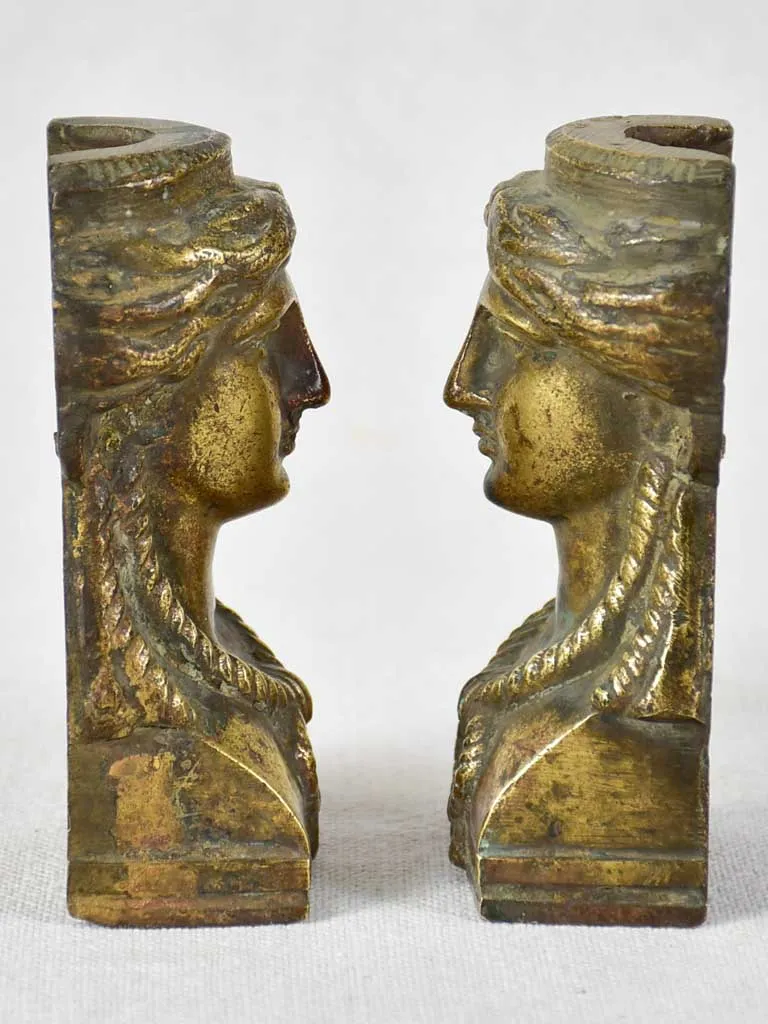 Pair of nineteenth-century salvaged bronze caryatid  decorations 4¼"