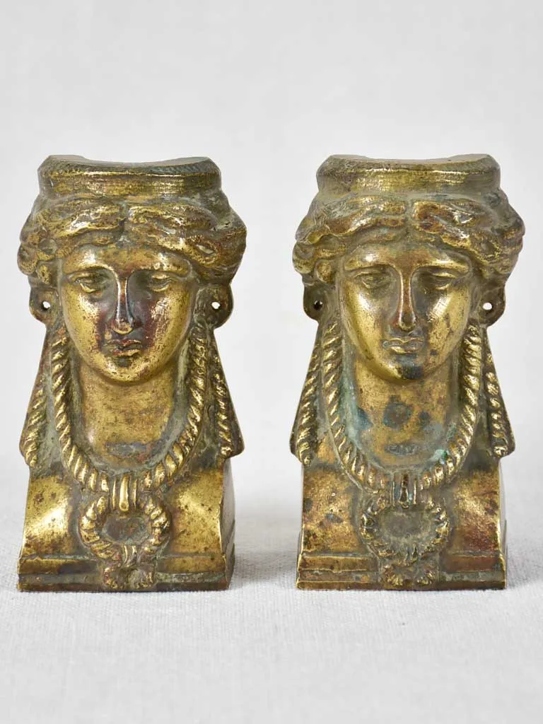 Pair of nineteenth-century salvaged bronze caryatid  decorations 4¼"