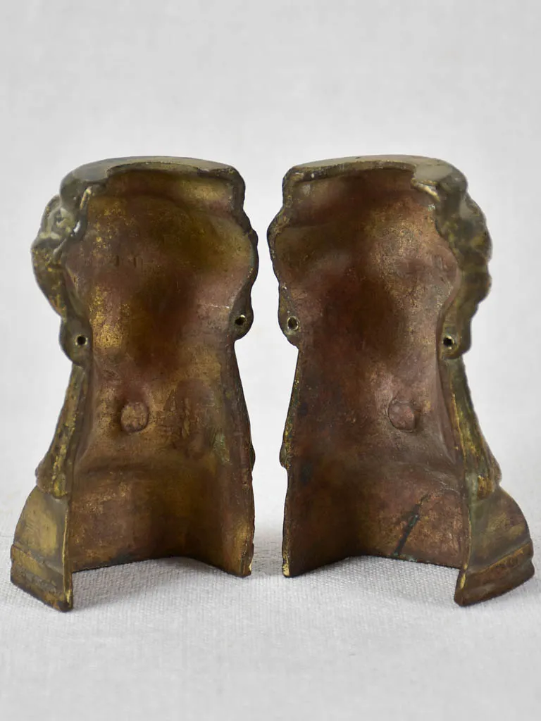 Pair of nineteenth-century salvaged bronze caryatid  decorations 4¼"