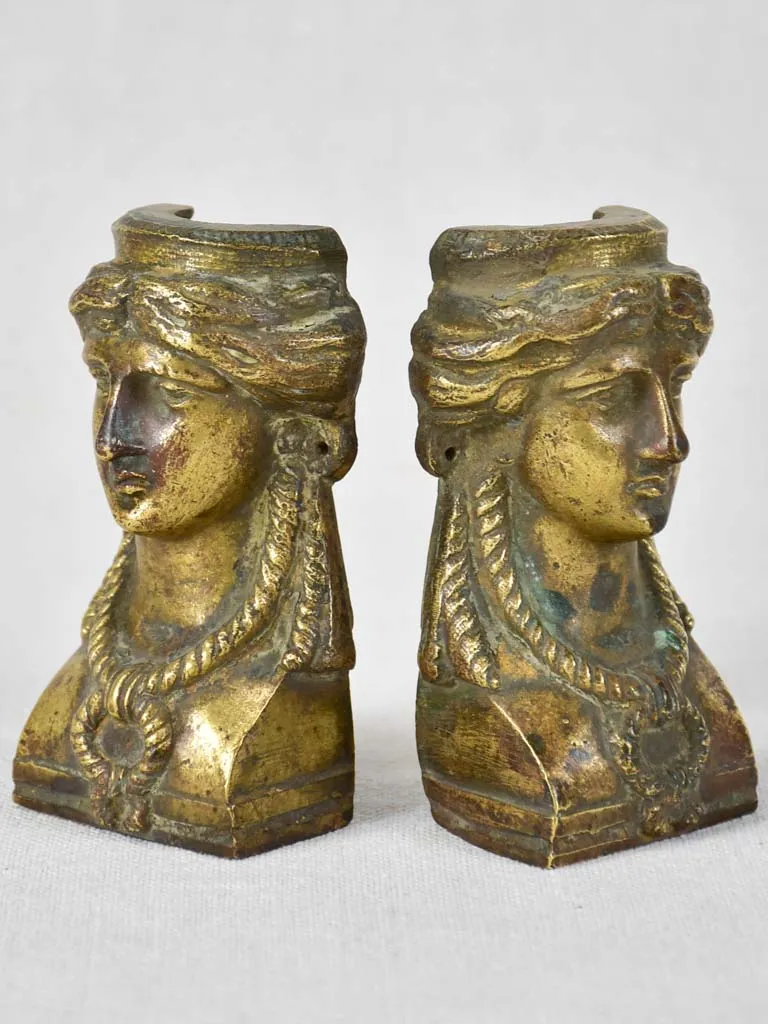 Pair of nineteenth-century salvaged bronze caryatid  decorations 4¼"