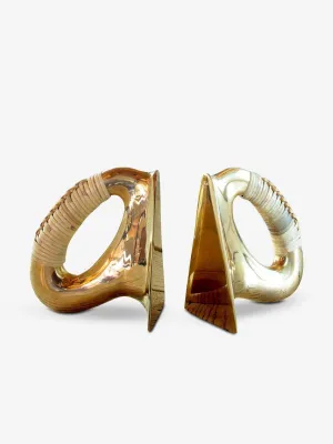 Polished Brass & Cane Bookends N.4 by Carl Aubock