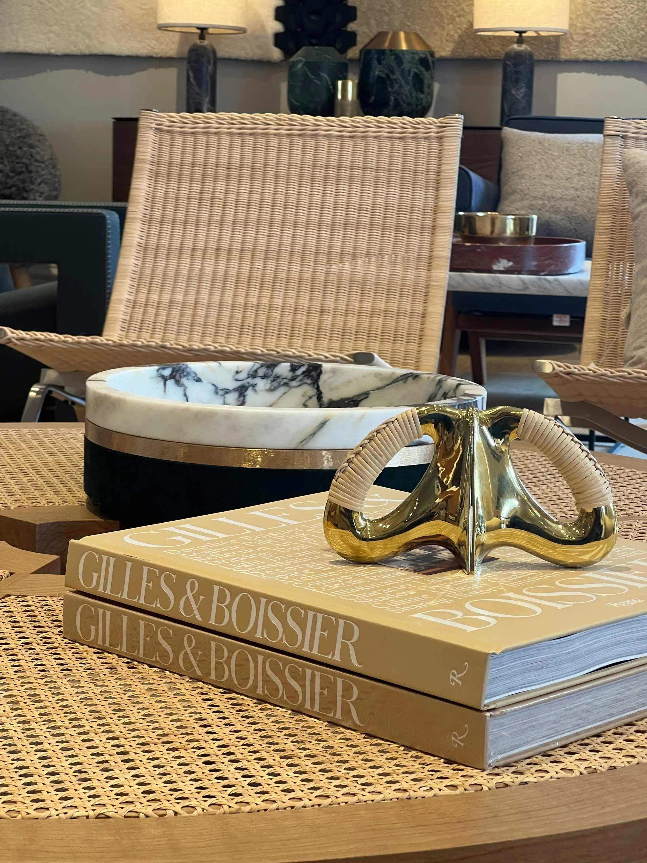 Polished Brass & Cane Bookends N.4 by Carl Aubock
