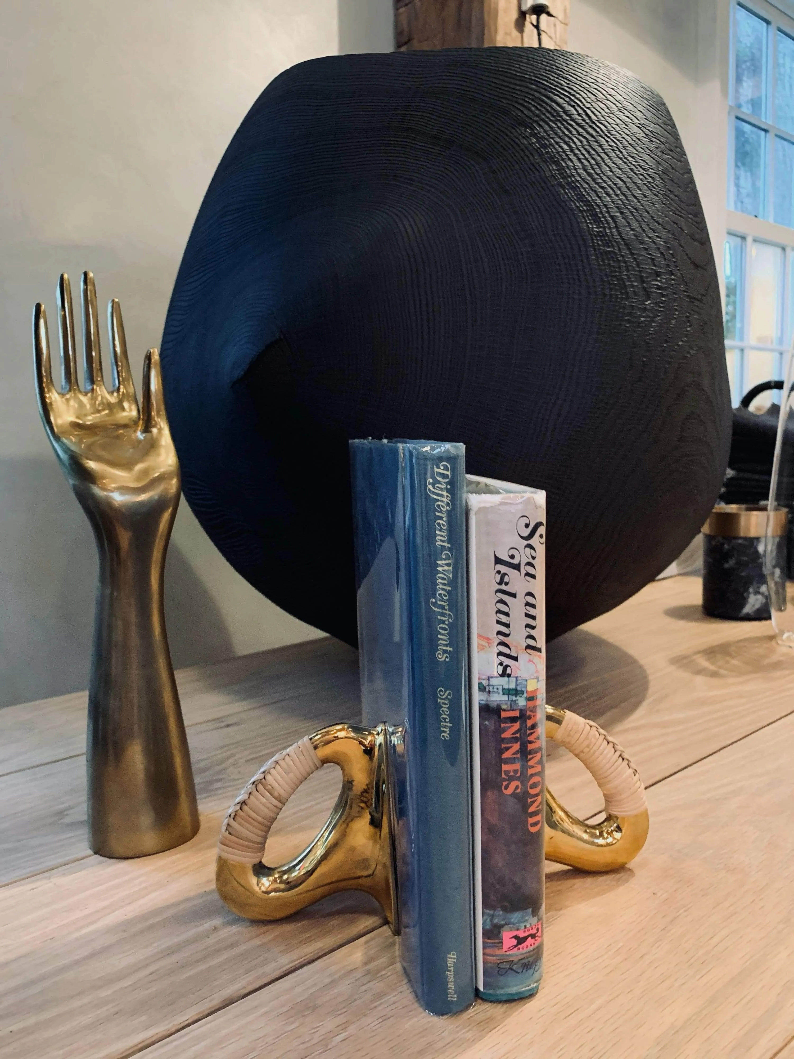 Polished Brass & Cane Bookends N.4 by Carl Aubock