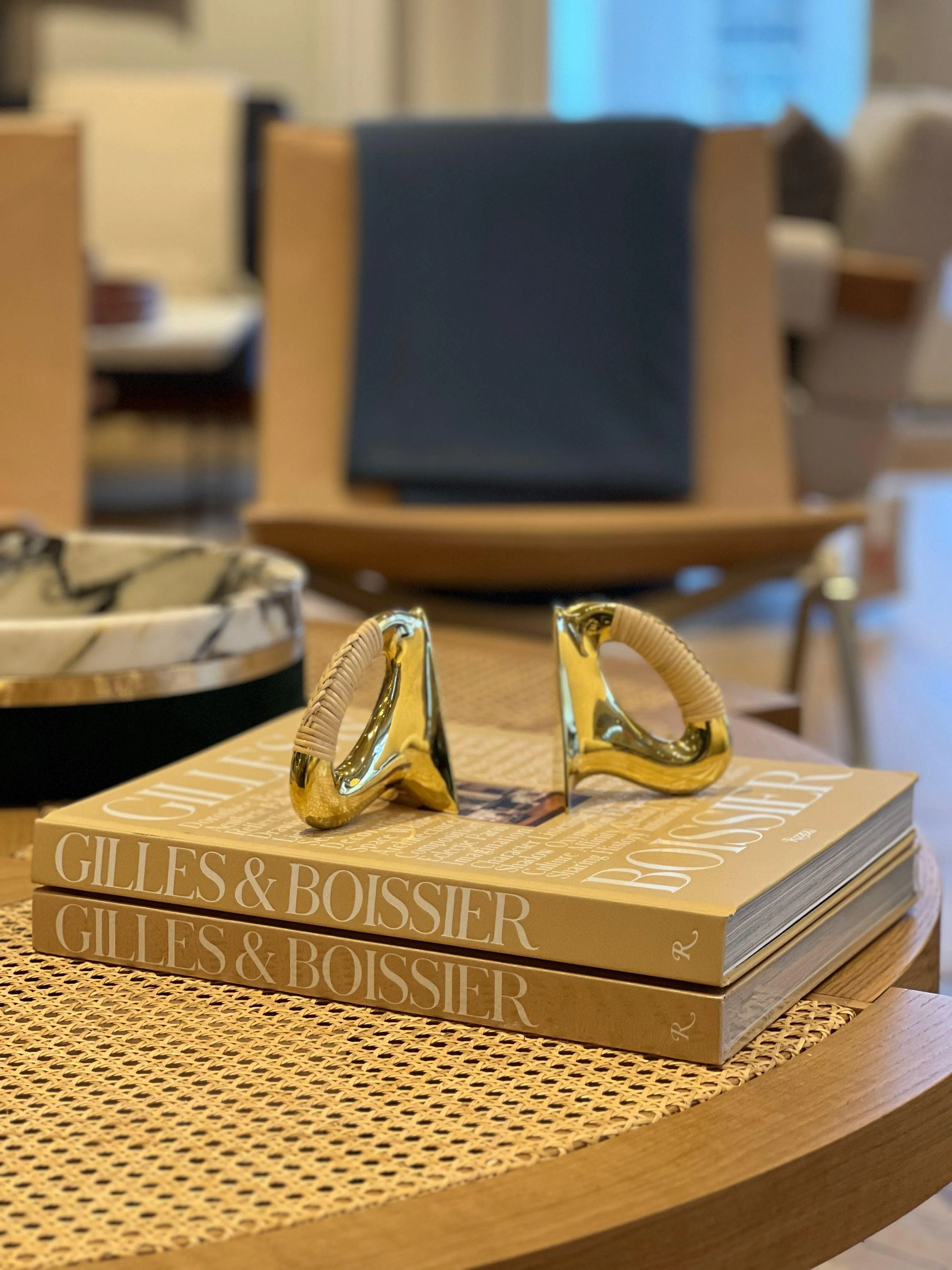 Polished Brass & Cane Bookends N.4 by Carl Aubock