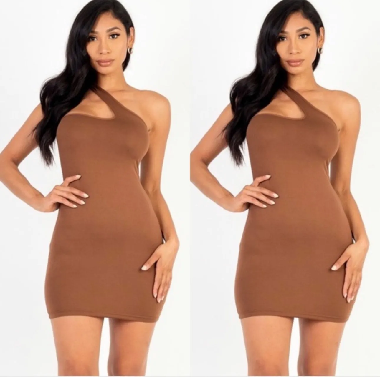 Pretty Me Asymmetrical One-Shoulder Bodycon Mini Dress  Downtown Brown