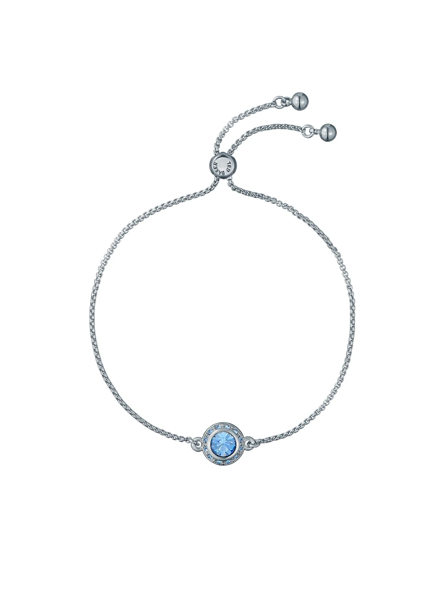 Soleta Solitaire Sparkle Crystal Adjustable Bracelet Lt-Blue-Silver