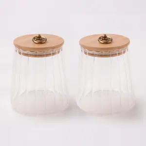USHA SHRIRAM Borosilicate Containers With Wooden Lid (620ml - 2Pcs) | Glass Container Jar For Kitchen Storage | Microwave Safe | Kitchen Containers Box With Air Tight Lid | Kitchen Organisers