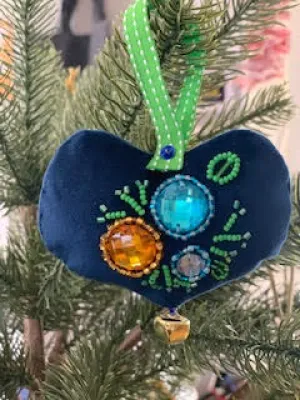 Velvet Beaded Heart Ornaments (variety of  colours); by Nebin is Bead'n