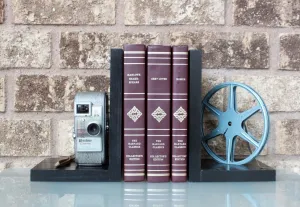 Vintage Camera Bookends,DVD Holder, Keystone Capri, eco-friendly home theater & Movie Room décor, Film Artifacts, gift for actor and actress